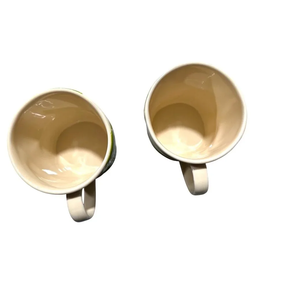 Starbucks Vintage 2006 Green Pear Daisy Ceramic Cup Set Pair Cottage Kitchen Bar - Picture 5 of 7